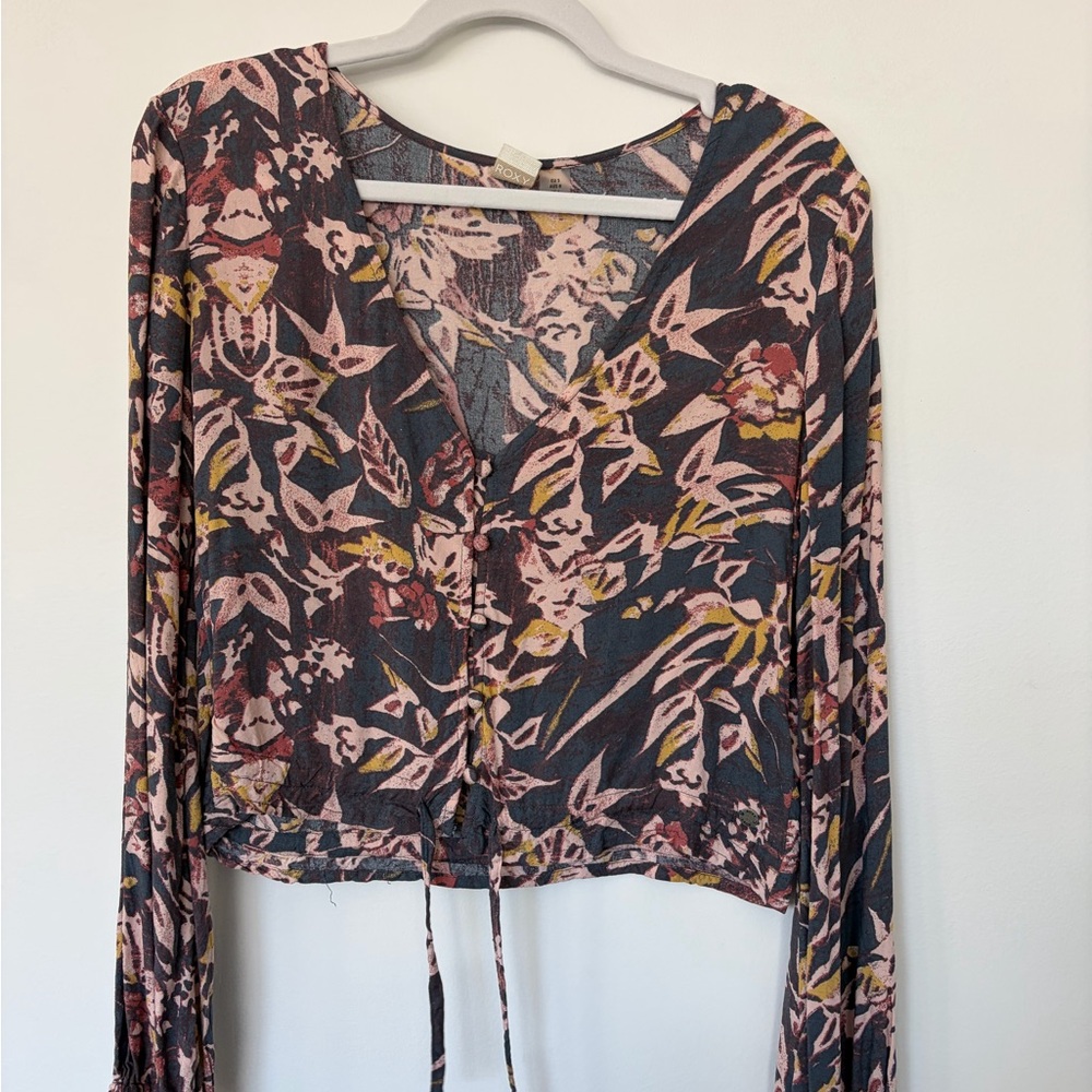 Roxy Floral V-Neck Blouse - Pink and Yellow